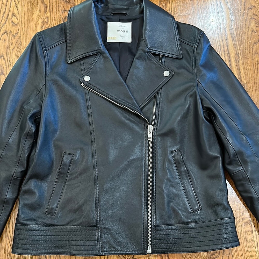 Anthropologie Genuine Black Leather Moto Jacket size 10